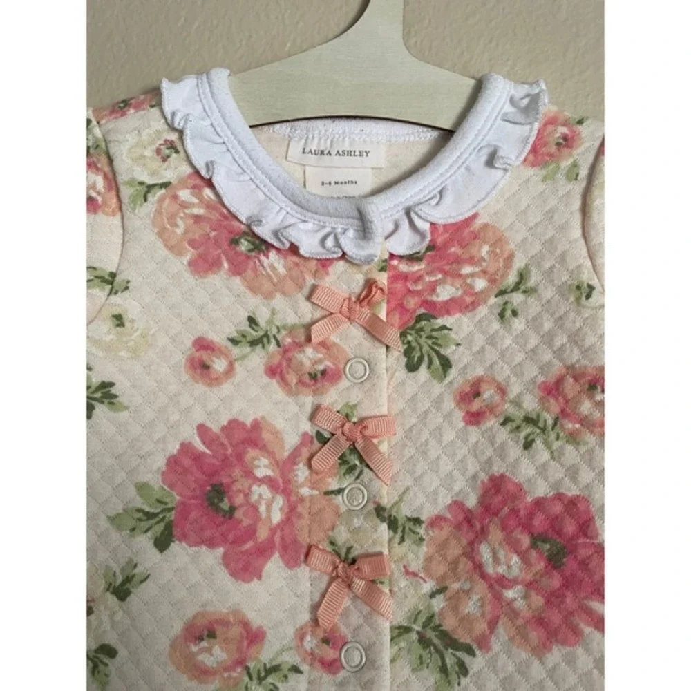 Baby Girls‎ Floral Quilted Footed Onesie 3-6M Bow Ruffle Collar Cottage Coquette